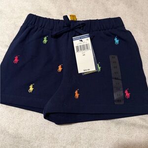 Ralph Lauren Navy Knit Shorts with Multicolor Pony Embroidery